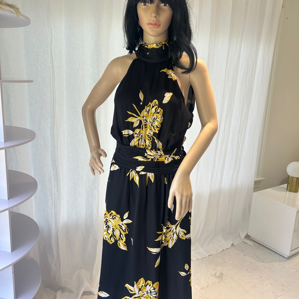 BRAND NEW Joie Floral Halter Neck Black and Yellow Dress